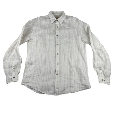 Jos A Bank 100% Linen Mens White Striped Shirt Medium Lightweight comfort - Image 1 of 4