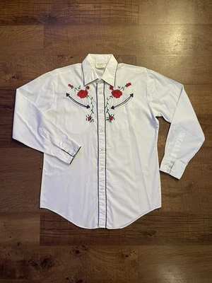 Vtg PJ Western Wear Mareh Pearl Snap Shirt Pockets Roses Rockabilly 70s/80s - Image 1 of 4