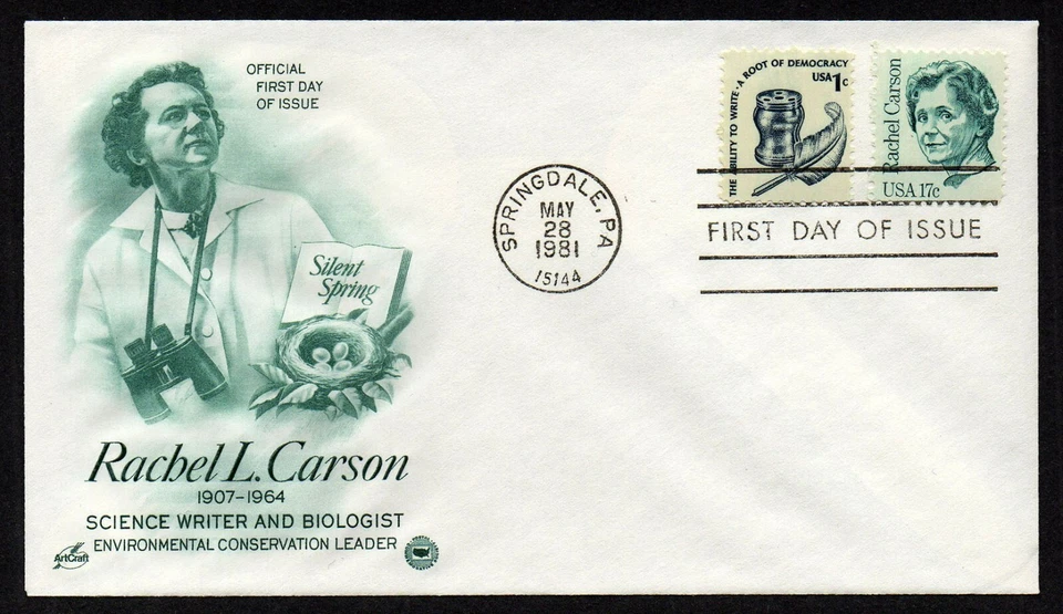 USA, SCOTT # 1857 & 1581, ARTCRAFT PCS FDC COVER - RACHEL CARSON, SCIENCE 1981 - Image 1 of 1