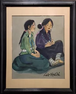 Leo Politi -Two Native American Indian Girls-1960s Painting - Picture 1 of 7
