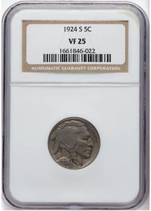 1924-S Buffalo Nickel NGC VF-25~Problem-Free Semi-Key Date! - Picture 1 of 2