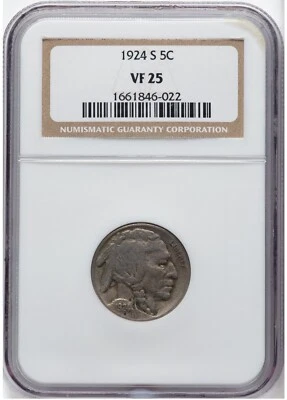 1924-S Buffalo Nickel NGC VF-25~Problem-Free Semi-Key Date! - Image 1 of 2