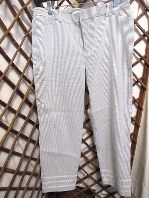 Charter Club blue and white stripe seersucker Newport Slim Crop pants Size 8 - Image 1 of 4