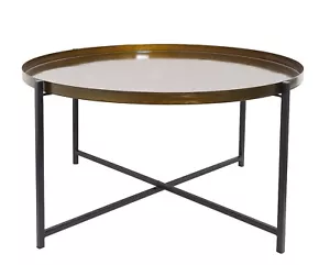 Cassia Round Metal Foldable Tray Top Coffee Table,Antique Brass/Black-CFT51BS/BK - Picture 1 of 6