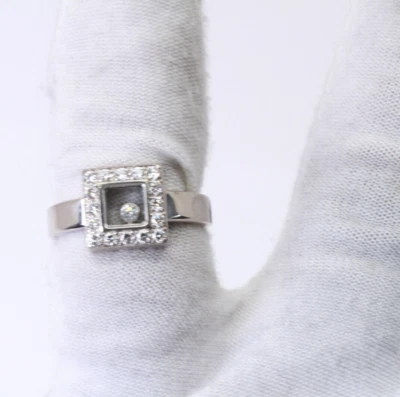 ANILLO CHOPARD HAPPY Anillo Cuadrado Flotante Diamante Oro Blanco Real 18k 750 Talla 7.5 Foto 1 de 4
