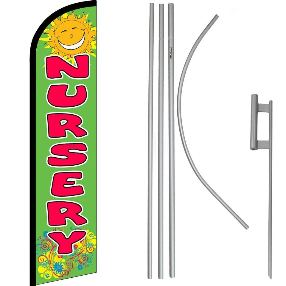 Nursery Green / Pink Windless Banner Flag & 16' Flagpole Kit /Ground - Image 1 of 1