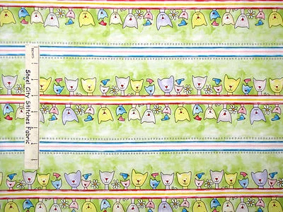 Tela de algodón verde a rayas Happy Catz Green Kitty Cat de Red Rooster por yarda Foto 1 de 2