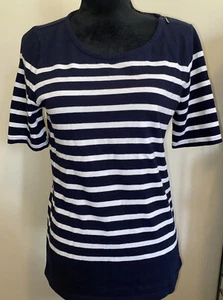 NWOT Talbots Striped Knit 3/4 Sleeve Shirt Size Small Blue Boat Neck Top Blouse - Picture 1 of 7