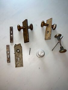 Vintage Brass Plated Door Knobs w/Skeleton Key Backplates No Keys Lot