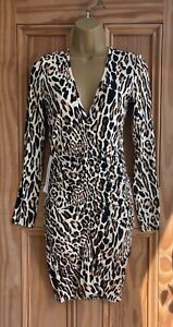 Ex TOPSHOP NEW Black Brown Leopard Print Ruched Dress Size 6 8 10 12 BNWT