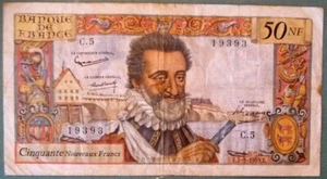 FRANCE 50 NOUVEAUX NEW FRANCS, P 143 , ISSUED 05.03. 1959, HENRI IV - Picture 1 of 2