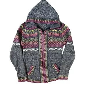 Sudadera con capucha tejida con cremallera patrón de llama de lana de alpaca para bebé vintage XS - Imagen 1 de 6