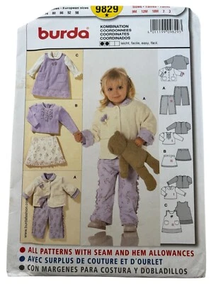 Burda Sewing Pattern 9829 Baby Shirt Pants Jumper Coordinated Outfits 9M-3T UC - Image 1 of 4
