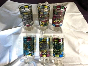 VINTAGE SET OF 6 DIFFERENT STAINED GLASS BEER GLASSES - Picture 1 of 9
