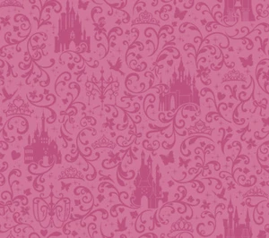 Disney Princess Castle Hot Pink on Satin Hot Pink Sure Strip Wallpaper DS7612 - Picture 1 of 1