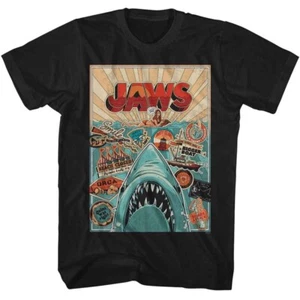 JAWS Movie T-Shirt 50TH ANNUAL AMITY ISLAND POSTER New Official Black Cotton - Picture 1 of 3