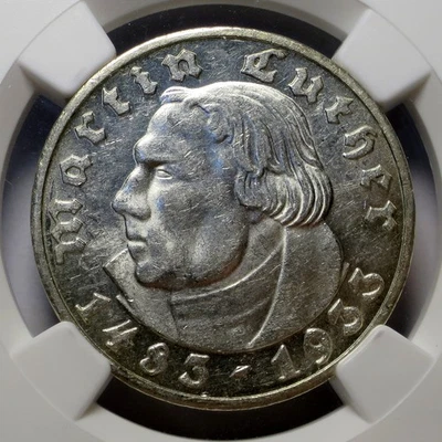 Germany 1933 J 5 Reichsmark, Martin Luther KM#80 NGC MS62 - Image 1 of 4