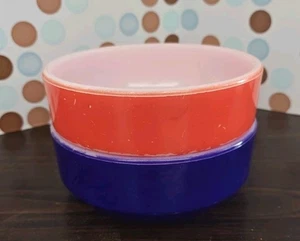 Vintage"Pyrex-Style" Cereal Bowl, Set Of 2, Orange & Blue with White, 5" - Picture 1 of 10