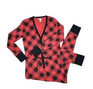 Victoria’s Secret One Piece Pajamas Medium Red Buffalo Plaid Christmas Thermal - Picture 1 of 10