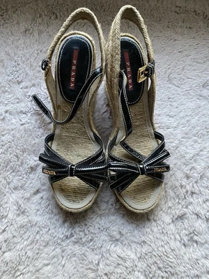 Authentique Prada Talons Compensée En Jute Prada 38 - Photo 1/4