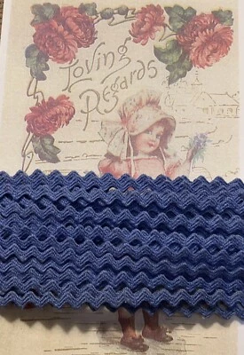 5 yd ~ 1/4” Azul Oscuro Vintage Algodón Pequeño Baby Rick Rack Borde ~ Nuevo de Lote Antiguo Foto 1 de 2