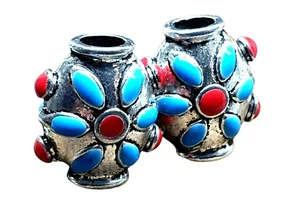 Bali Tibetan Flower Hair Beads Enamel Pewter Dread Mattlock Beard Beads Unisex - Picture 1 of 24