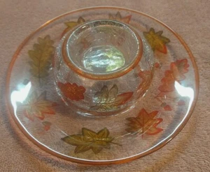 YANKEE CANDLE 2 PIEZAS Hoja Cornucopia Vidrio agrietado Tealight Soporte y Juego de platos - Imagen 1 de 9