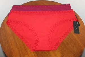 NATORI BLISS BRIEFS 2-PIECE COMBO LACE TRIM CRUSHED VELVET SAMBA RED SIZE L - Picture 1 of 8