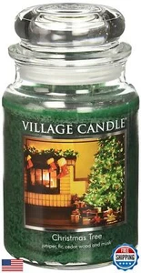 Village Candle Christmas Tree Large Glass Apothecary Jar Scented Candle, (26o - Picture 1 of 3