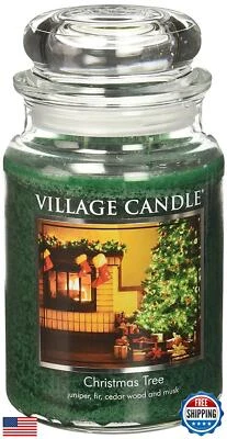 Tarro boticario de vidrio grande Village Candle Christmas Tree 26 oz Foto 1 de 3