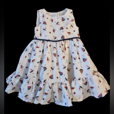 Vestido Savannah Niñas Volantes Blanco Velero Ancla Talla 18 Meses Botones Dorados Foto 1 de 4