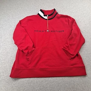 Tommy Hilfiger Sweater Men XL Red Quarter-Zip Jacket Hoodie Flag Logo Academia - Picture 1 of 8