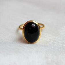 925 Sterling silver GoldPlated Black Onyx Stone Engagement Wedding Everyday Ring