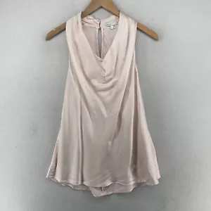 VERRE Top L Silk Satin Cowl Neck Draped Sleeveless Keyhole Back Blouse Pink - Picture 1 of 13