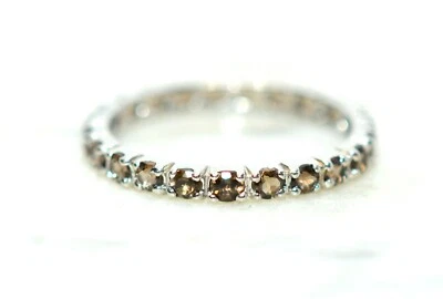 Natural Smoky Quartz Ring Platinum Band .92tcw Eternity Band Wedding Ring Stack - Image 1 of 4