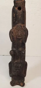 Vintage Mayan or Aztec Terra Cotta Hand Crafted Pottery Flute Whistle 9.5 Inches - Picture 1 of 14