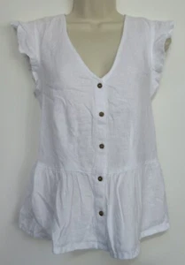 New Next White Linen Blend Ruffle Sleeve Summer Tunic Top Size 6 - 14 petite - Picture 1 of 3