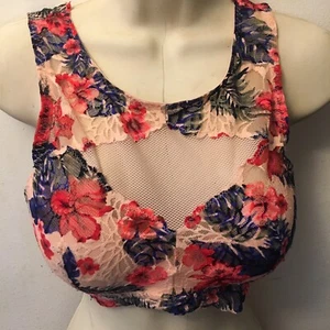 Victoria's  Secret Pink Floral Lace Lined Bralette Bra Size Medium Halter - Picture 1 of 6
