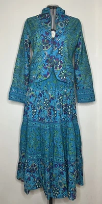 Conjunto Maxi Falda Escoba Lentejuelas Phool Maximalista Turquesa Años 70 Festival Foto 1 de 4