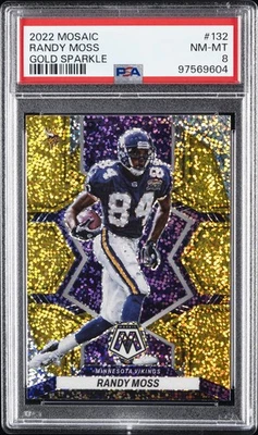 2022 PANINI MOSAIC GOLD SPARKLE #132 RANDY MOSS PSA 8 - Image 1 of 2