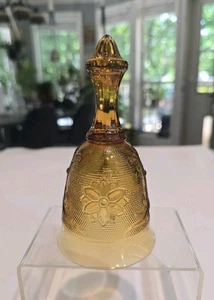 Vtg Tiara Indiana Glass Bell Amber Sandwich Glass w Clear Clapper - Picture 1 of 4