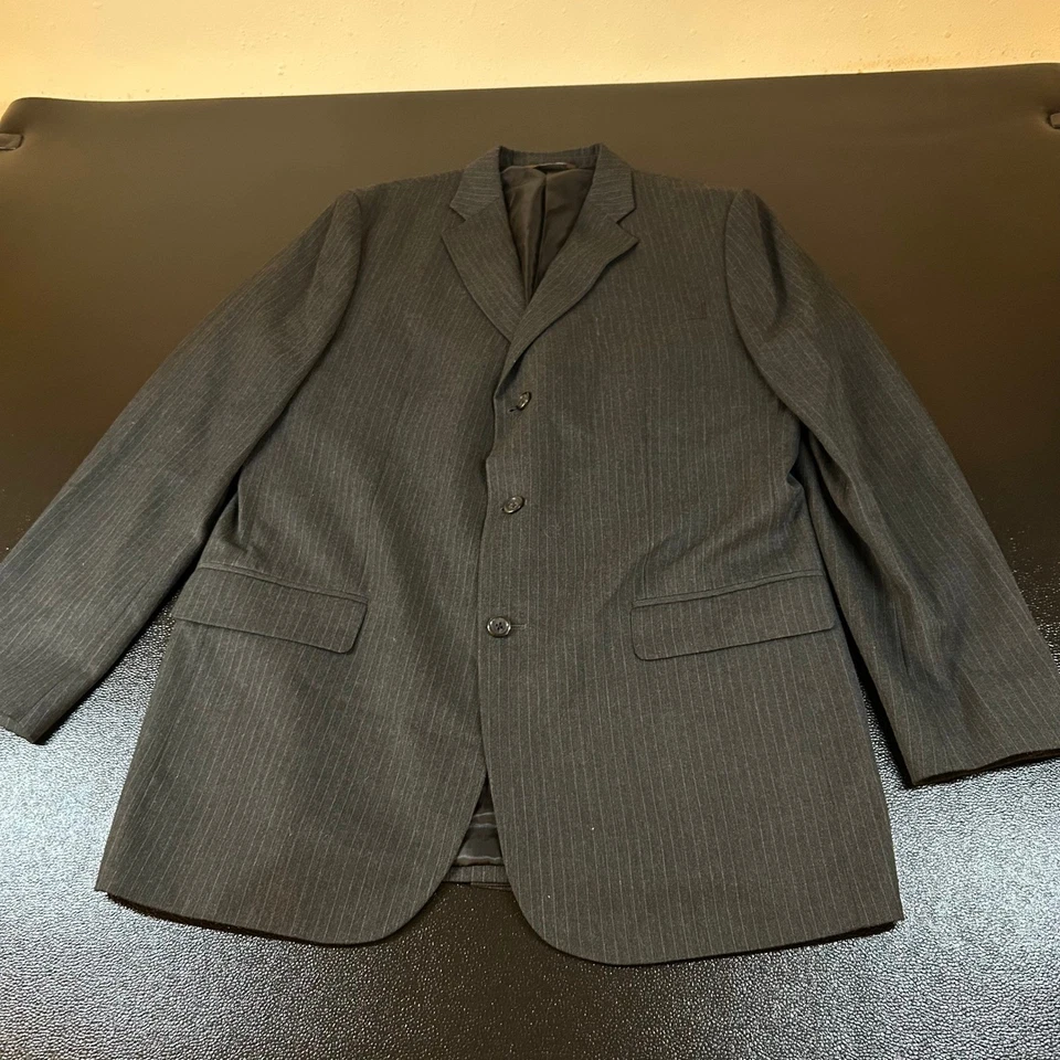 Merona Pinstripe Blazer Jacket Three Button Suit Coat Gray Mens 44 L - Image 1 of 4