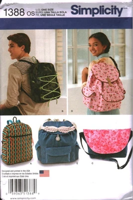 1388 CUT Simplicity SEWING Pattern Misses Tote Bag Backpack Messenger Bags OOP - Image 1 of 2