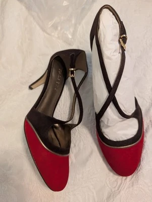 Talbots Lorrie Red Brown Suede Crossover Pump Nib 8 - Image 1 of 4