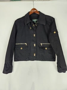 Lauren Ralph Lauren Black Gold Toggle denim Coat Jacket Size Large Petite - Picture 1 of 5