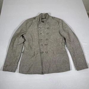 John Varvatos Jacket Mens Medium Gray Linen Double Breasted Military Style Coat - Picture 1 of 9