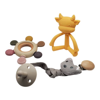 комплект детский жевательный прорезыватель корова, медведь соска держатель с соской, жевательное колесо - Изображение 1 из 4