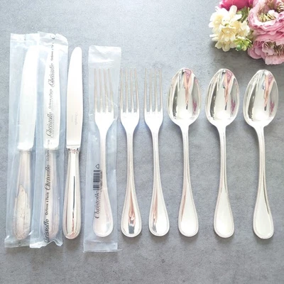 Christofle Perles 9pcs Flatware Silverplate Table  Knife Fork Spoon Excellent - Image 1 of 4