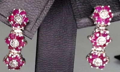 Earrings with 36 rubies and 6 diamonds, in sterling silver - Image 1 of 2