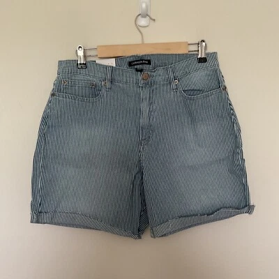 Pantalones Cortos Denim Calvin Klein Damas Puño Redondo Rayas Ferroviarias Talla 12 Azul Borde Crudo Foto 1 de 4